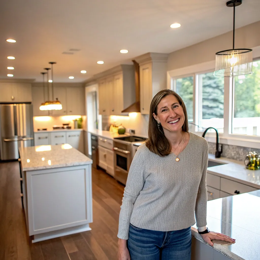 Happy customer Sarah enjoying her new kitchen