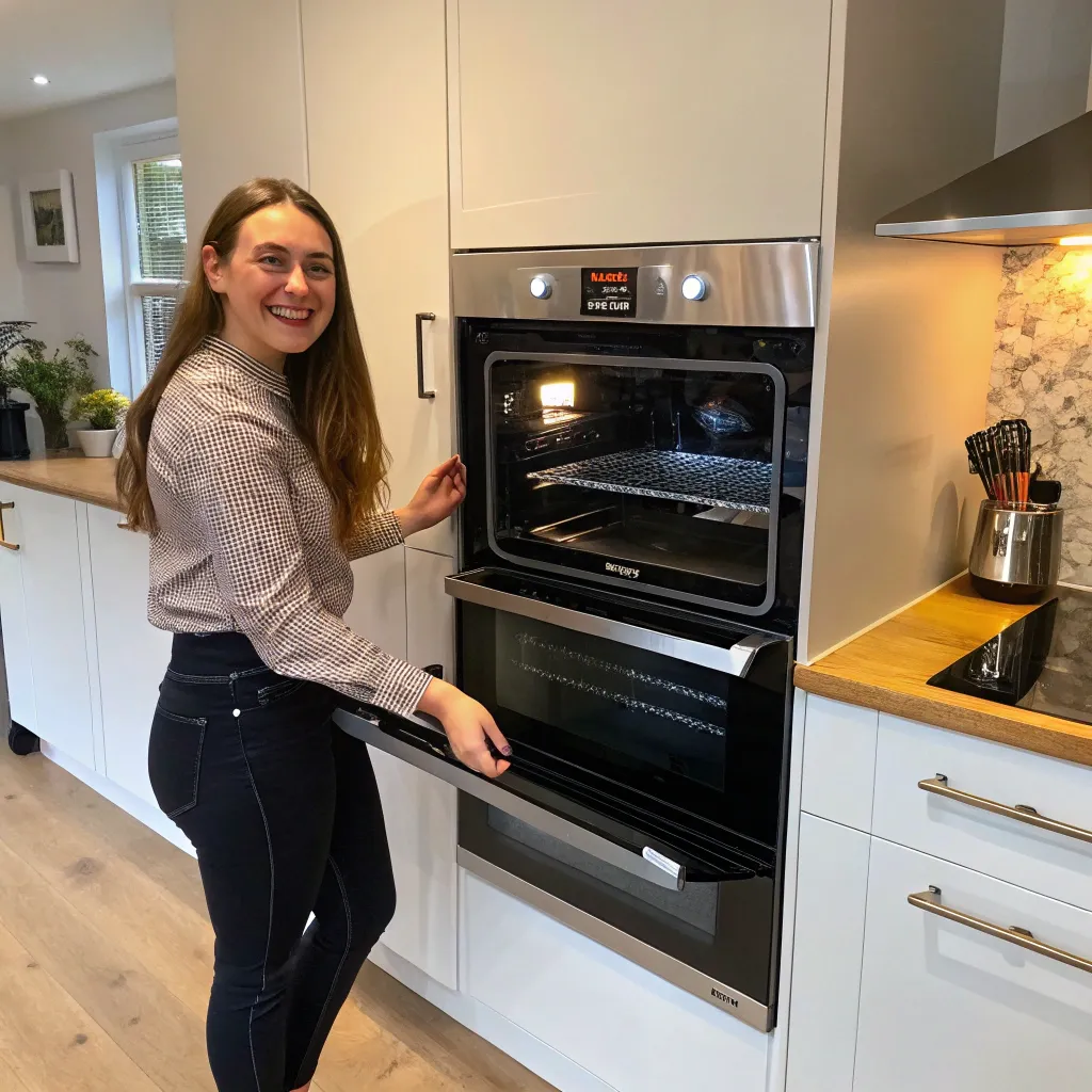 Emma showcasing her newly purchased oven