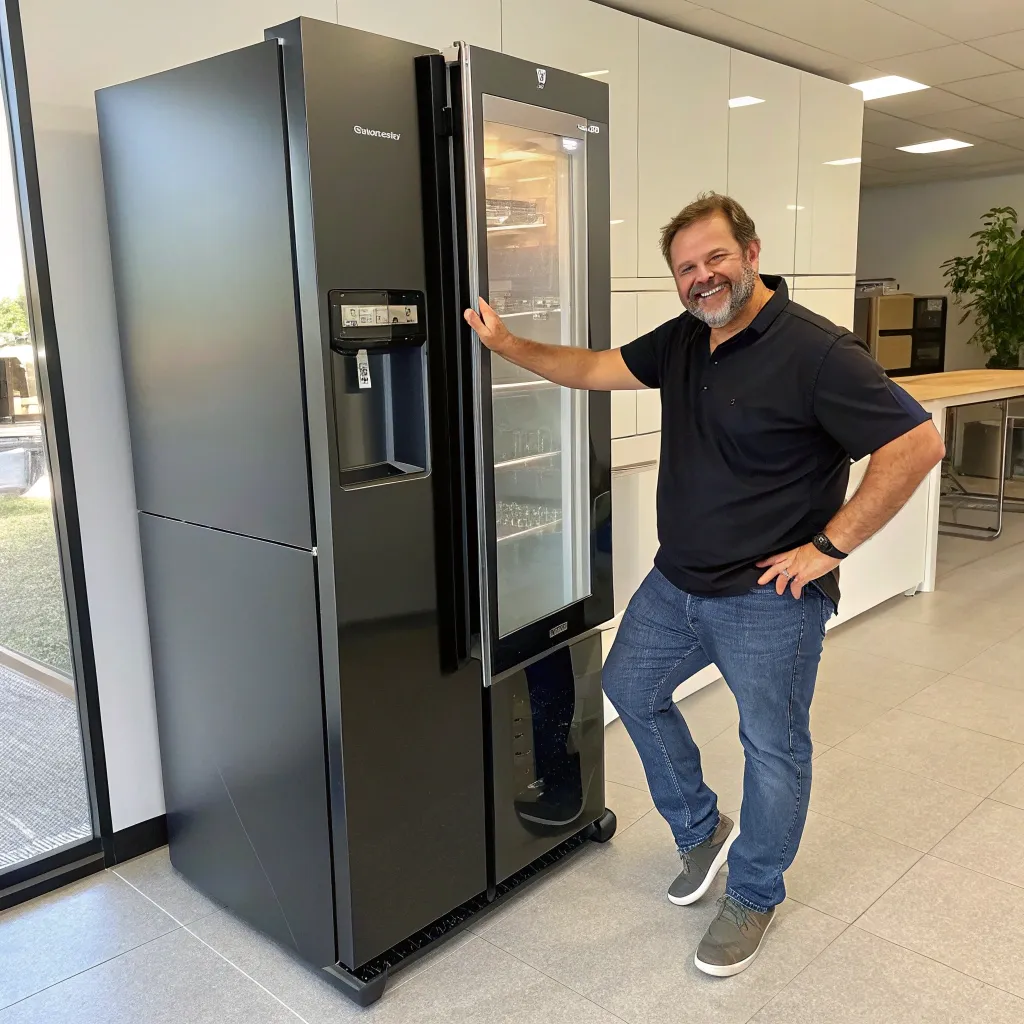 John with his new fridge from Thravenoxis